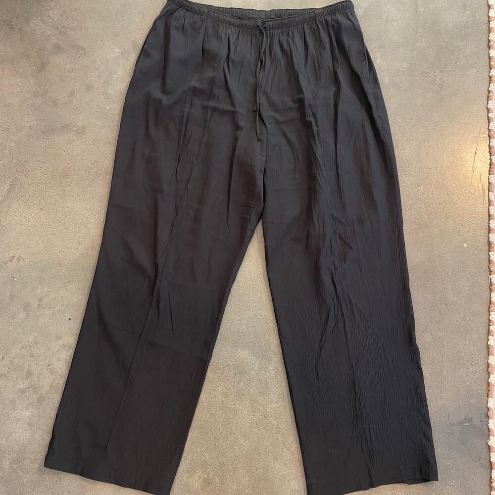 Jaclyn Smith wide leg elastic waist lightweight black pants womens Large